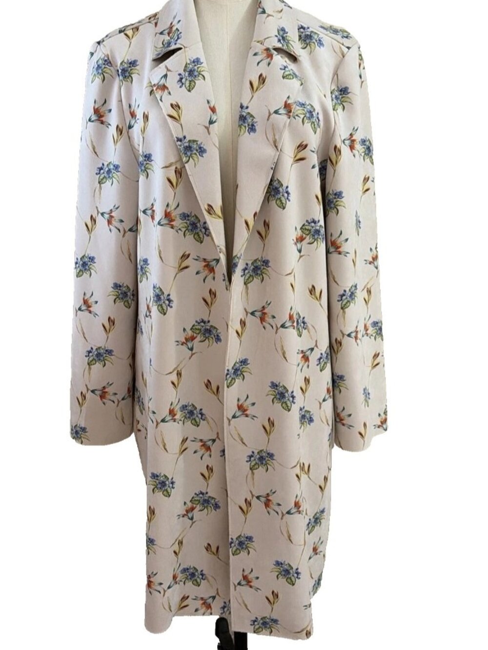 Elie Tahari Women's Faux Leather Floal Duster Jacket Size L Open Front Boho Luxe